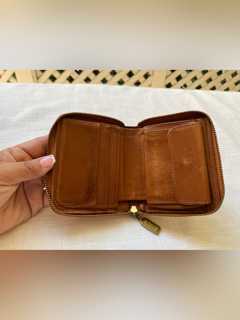 Authentic Coach Small Zipper Card Case Wallet in Tan Brown Leather y2k - Picture 4 of 8